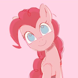 Size: 2048x2048 | Tagged: safe, artist:omelettepony, imported from derpibooru, pinkie pie, earth pony, pony, cute, diapinkes, female, high res, looking at you, mare, pink background, simple background, sketch, smiling, smiling at you, solo