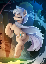 Size: 1740x2435 | Tagged: safe, artist:yakovlev-vad, imported from derpibooru, oc, oc only, oc:snow sprite, earth pony, pony, butt, earth pony magic, eyes closed, female, floating, frog (hoof), magic, patreon, patreon reward, plot, scar, slim, solo, underhoof