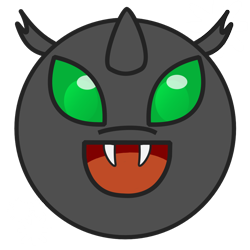 Size: 1000x1000 | Tagged: safe, artist:rumstone, imported from derpibooru, oc, oc only, oc:rumstone, changeling, changeling ears, changeling oc, discord (program), ears, emoticon, eye, fangs, glare, green changeling, green eyes, happy, horn, icon, krita, male, round, simple background, smiling, solo, stars, transparent background