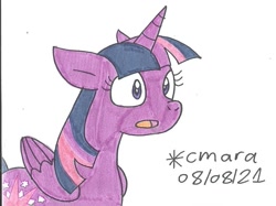 Size: 926x692 | Tagged: safe, artist:cmara, imported from derpibooru, twilight sparkle, alicorn, pony, female, mare, open mouth, simple background, solo, traditional art, twilight sparkle (alicorn), white background