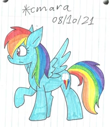 Size: 937x1081 | Tagged: safe, artist:cmara, imported from derpibooru, rainbow dash, pegasus, pony, female, mare, raised hoof, simple background, solo, traditional art, white background