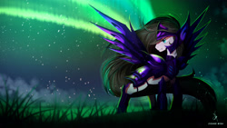 Size: 3826x2160 | Tagged: safe, artist:zidanemina, imported from derpibooru, oc, oc only, pony, anime, aquarius, armor, aurora borealis, crossover, grass, high res, night, night sky, saint seiya, sky, solo, stars