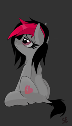 Size: 2298x4000 | Tagged: safe, artist:sefastpone, oc:miss eri, earth pony, pony, digital art, emo, female, gray background, looking up, mare, simple background, sitting