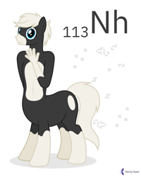 Size: 4000x5000 | Tagged: safe, artist:parclytaxel, imported from derpibooru, oc, oc only, oc:nonce equitaur, anthro, centaur, taur, series:joycall6's periodic table, .svg available, absurd resolution, anthro centaur, belly button, chemistry, coat markings, commission, conway's game of life, hand, looking at you, nihonium, periodic table, simple background, smiling, socks (coat markings), solo, vector, white background