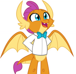 Size: 1280x1255 | Tagged: safe, alternate version, artist:disneymarvel96, artist:jhayarr23, edit, imported from derpibooru, vector edit, smolder, dragon, marks for effort, bowtie, clothes, dragoness, female, open mouth, shirt, simple background, solo, vector, white background