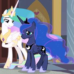 Size: 888x886 | Tagged: safe, imported from derpibooru, screencap, princess celestia, princess luna, alicorn, pony, season 9, the summer sun setback, spoiler:s09, cropped, crown, duo, duo female, female, hoof shoes, jewelry, mare, regalia, royal sisters, siblings, sister, sisters