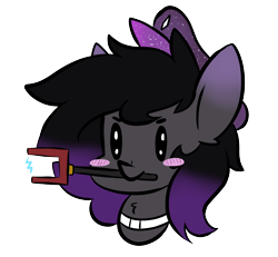 Size: 1792x1656 | Tagged: safe, artist:mimicryfluffoarts, imported from derpibooru, part of a set, oc, oc only, oc:zenaris blackmour, bat pony, bat pony oc, bat wings, blushing, cattle prod, collar, does this look like the face of mercy, dyed mane, face of mercy, hat, male, mimicry's silly doodles, stallion, trap, wings