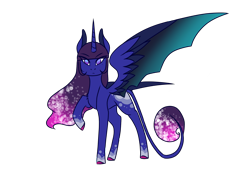 Size: 2048x1536 | Tagged: safe, artist:artfestation, imported from derpibooru, oc, oc only, alicorn, bat pony, bat pony alicorn, pony, bat pony oc, bat wings, ethereal mane, female, galaxy mane, horn, magical lesbian spawn, mare, offspring, parent:princess luna, parent:twilight sparkle, parents:twiluna, raised hoof, simple background, solo, transparent background, wings