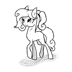 Size: 1800x1800 | Tagged: safe, artist:joan-grace, imported from derpibooru, oc, oc only, earth pony, pony, earth pony oc, female, lineart, mare, monochrome, raised hoof, smiling, solo