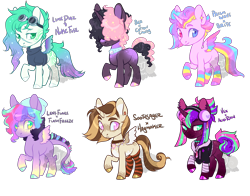 Size: 2550x2000 | Tagged: safe, artist:lavvythejackalope, imported from derpibooru, oc, oc only, alicorn, pony, unicorn, alicorn oc, choker, clothes, goggles, hair over eyes, headphone, headphones, heterochromia, high res, horn, raised hoof, scarf, simple background, smiling, transparent background, two toned wings, unicorn oc, wings