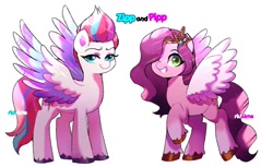 Size: 1031x631 | Tagged: safe, artist:riukime, imported from derpibooru, pipp petals, zipp storm, pegasus, pony, adorapipp, adorazipp, cute, female, g5, hair over one eye, mare, royal sisters (g5), siblings, simple background, sisters, white background