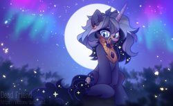 Size: 3478x2127 | Tagged: safe, artist:dedfriend, imported from derpibooru, oc, oc only, pony, unicorn, aurora borealis, high res, moon, solo