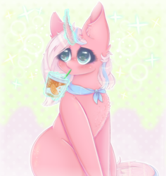 Size: 1700x1800 | Tagged: safe, artist:saltyvity, imported from derpibooru, clear sky, pony, unicorn, cute, food, juice, magic, orange, solo, sparkles