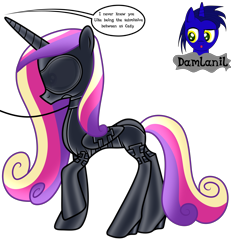 Size: 3840x4154 | Tagged: safe, artist:damlanil, imported from derpibooru, princess cadance, alicorn, pony, series:becoming submissive, bdsm, blindfold, bondage, bondage mask, boots, bound wings, catsuit, clothes, collar, commission, corset, female, gag, gimp suit, high heels, hood, horn, implied shining armor, latex, latex boots, latex suit, leash, link in description, mare, muzzle gag, offscreen character, raised hoof, rubber, rubber suit, shiny, shiny mane, shoes, show accurate, simple background, socks, solo, speech bubble, story, story included, thigh highs, transparent background, vector, wings