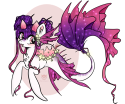 Size: 1024x854 | Tagged: safe, artist:niniibear, edit, imported from derpibooru, oc, oc only, hybrid, merpony, seapony (g4), dorsal fin, female, fins, fish tail, flowing tail, jewelry, logo, logo edit, necklace, northling, open mouth, pearl necklace, purple mane, simple background, smiling, solo, stars, tail, transparent background, wingding eyes