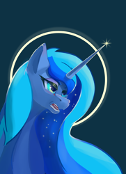 Size: 2270x3128 | Tagged: source needed, safe, artist:i love hurt, imported from derpibooru, princess luna, alicorn, pony, angry, bust, high res, nimbus, portrait, simple background, solo