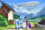 Size: 1748x1200 | Tagged: safe, artist:kirillk, imported from derpibooru, trixie, twilight sparkle, oc, oc:little star, pony, unicorn, fanfic:twilight's nightmare, airship, butt, female, filly, foal, hooves, horn, mare, mountain, mountain range, not twilight sparkle, parent:nightmare moon, parent:twilight sparkle, plot, rear view, scenery, size difference, the great and powerful ass, twibutt, unicorn twilight, unshorn fetlocks