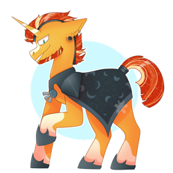 Size: 1280x1280 | Tagged: safe, artist:padfoottg, imported from derpibooru, sunburst, pony, unicorn, blaze (coat marking), cape, clothes, coat markings, facial markings, horn, male, redesign, simple background, socks (coat markings), solo, transparent background