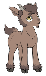 Size: 860x1420 | Tagged: safe, alternate version, artist:multiverseequine, derpibooru exclusive, imported from derpibooru, oc, oc only, oc:pasha, goat, pony, daybreak island, facial hair, full body, goat eyes, goat oc, goatee, horizontal pupils, horns, male, rectangular pupil, simple background, solo, transparent background