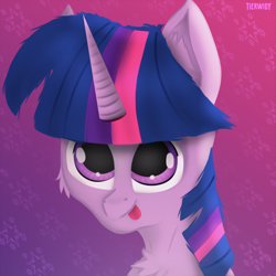 Size: 1000x1000 | Tagged: safe, artist:tierwidy, imported from derpibooru, twilight sparkle, alicorn, pony, unicorn, bust, cheek fluff, chest fluff, cute, digital art, ear fluff, female, gradient background, happy, mare, portrait, smiling, solo, tongue out, twilight sparkle (alicorn)