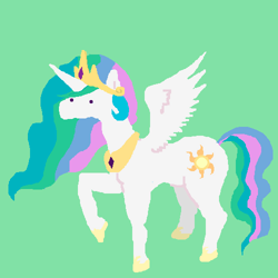 Size: 500x500 | Tagged: safe, artist:askpinkiepieandfriends, imported from derpibooru, part of a set, princess celestia, alicorn, pony, 1000 hours in ms paint, crown, female, green background, hoof shoes, jewelry, mare, peytral, raised hoof, regalia, simple background, solo, spread wings, wings