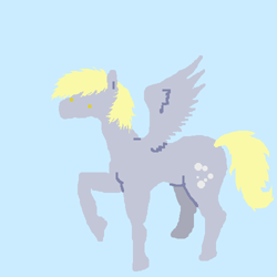 Size: 500x500 | Tagged: safe, artist:askpinkiepieandfriends, imported from derpibooru, part of a set, derpy hooves, pegasus, pony, blue background, female, mare, raised hoof, simple background, solo, spread wings, wings