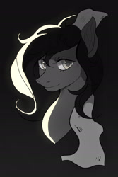 Size: 1280x1920 | Tagged: safe, artist:orfartina, imported from derpibooru, pony, black background, bust, grayscale, looking at you, monochrome, simple background, solo