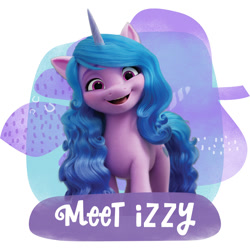 Size: 1500x1500 | Tagged: safe, imported from derpibooru, izzy moonbow, pony, unicorn, amazon.com, female, g5, mare, official, simple background, solo, text, white background