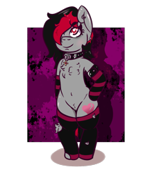 Size: 1005x1111 | Tagged: safe, artist:lazerblues, imported from derpibooru, oc, oc only, oc:miss eri, earth pony, pony, black and red mane, clothes, collar, socks, solo, striped socks, two toned mane