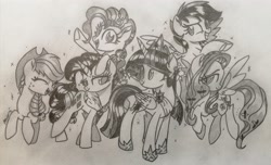 Size: 3894x2368 | Tagged: safe, artist:c.a.m.e.l.l.i.a, imported from derpibooru, applejack, fluttershy, pinkie pie, rainbow dash, rarity, twilight sparkle, alicorn, simple background, traditional art, twilight sparkle (alicorn), white background