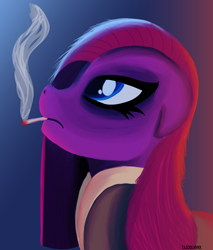 Size: 4530x5309 | Tagged: safe, artist:tazool, imported from derpibooru, pinkie pie, earth pony, pony, bust, cigarette, female, pinkamena diane pie, portrait, simple background, smoking, solo