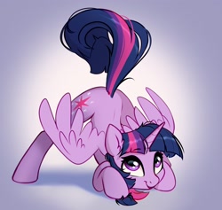 Size: 2228x2116 | Tagged: safe, artist:taneysha, imported from derpibooru, twilight sparkle, alicorn, pony, face down ass up, high res, jack-o challenge, jacko challenge, meme, partially open wings, smiling, solo, spread wings, twilight sparkle (alicorn), wings