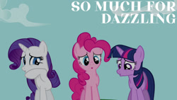 Size: 1280x720 | Tagged: safe, edit, edited screencap, editor:quoterific, imported from derpibooru, screencap, pinkie pie, rarity, twilight sparkle, earth pony, pony, unicorn, read it and weep, season 2, female, mare, open mouth, trio, trio female, unicorn twilight