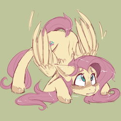 Size: 3500x3500 | Tagged: safe, alternate version, artist:yumkandie, imported from derpibooru, fluttershy, pegasus, pony, blushing, cute, face down ass up, female, fluffy, high res, jack-o challenge, jacko challenge, meme, shyabetes, simple background, solo, sweat, sweatdrops