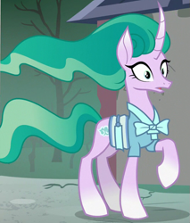 Size: 535x628 | Tagged: safe, imported from derpibooru, screencap, mistmane, pony, unicorn, campfire tales, season 7, cropped, curved horn, female, horn, mare, raised hoof, shocked, solo, wide eyes