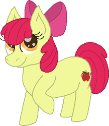 Size: 250x288 | Tagged: safe, artist:yoshachu, imported from derpibooru, apple bloom, earth pony, pony, apple bloom's bow, bow, female, filly, hair bow, raised hoof, simple background, smiling, solo, transparent background