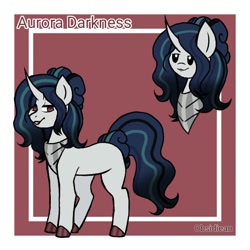 Size: 610x610 | Tagged: safe, artist:obsidiean, imported from derpibooru, oc, oc only, oc:aurora darkness, pony, unicorn, female, horn, magical gay spawn, mare, offspring, parent:king sombra, parent:shining armor, parents:shiningsombra, reference sheet, solo, unicorn oc