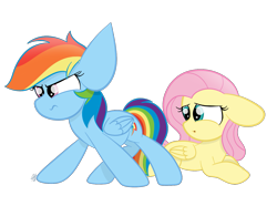 Size: 1451x1080 | Tagged: safe, artist:sugarcloud12, imported from derpibooru, fluttershy, rainbow dash, pegasus, pony, floppy ears, lying down, prone, protecting, simple background, transparent background