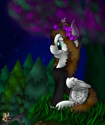 Size: 1723x2048 | Tagged: safe, artist:millefaller, imported from derpibooru, oc, human, pegasus, pony, clothes, dipper pines, female, gravity falls, mare, night, outdoors, pacifica northwest, pegasus oc, smiling, stars, tree, wings