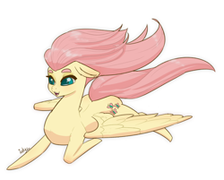 Size: 1000x803 | Tagged: safe, artist:inky_mitts, artist:inkypuso, imported from derpibooru, fluttershy, pegasus, pony, female, floppy ears, mare, open mouth, simple background, solo, spread wings, white background, wings