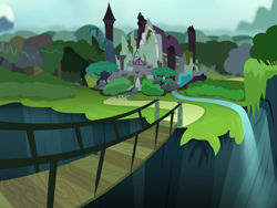 Size: 6658x5000 | Tagged: safe, artist:deroach, imported from derpibooru, comic:tales from equestria part 1, fanfic:equestria project humanized, bridge, castle of the royal pony sisters, equestria project humanized, everfree forest, fanfic, fanfic art, ruins, waterfall