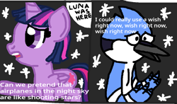 Size: 960x565 | Tagged: safe, artist:mk pony mod, artist:nightshadowmlp, derpibooru exclusive, imported from derpibooru, twilight sparkle, alicorn, bird, 1000 hours in ms paint, aeroplanes and meteor showers, airplanes (song), art, crossover, crossover shipping, female, male, meme, mordecai, mordetwi, redraw mordetwi meme, regular show, shipping, straight, text, twilight sparkle (alicorn)