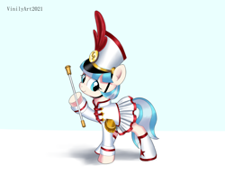 Size: 3262x2528 | Tagged: safe, artist:vinilyart, imported from derpibooru, coco pommel, earth pony, pony, baton, clothes, cocobetes, cute, drum major, female, high res, marching band uniform, mare, simple background, skirt, solo, white background