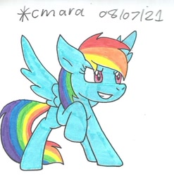 Size: 794x805 | Tagged: safe, artist:cmara, imported from derpibooru, rainbow dash, pegasus, pony, female, grin, mare, raised hoof, simple background, smiling, solo, traditional art, white background