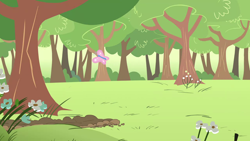 Size: 1280x720 | Tagged: safe, imported from derpibooru, screencap, butterfly, flight to the finish, season 4, background, bush, flower, forest, grass, no pony, scenic ponyville, tree