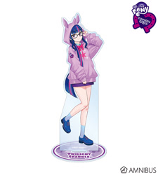 Size: 720x800 | Tagged: safe, artist:yoshit_m, imported from derpibooru, sci-twi, twilight sparkle, equestria girls, acrylic plastic, acrylic standee, amnibus, clothes, craft, equestria girls logo, female, glasses, hoodie, human coloration, merchandise, my little pony logo, official, simple background, solo, text, white background