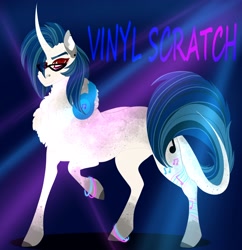 Size: 3228x3331 | Tagged: safe, artist:inisealga, imported from derpibooru, dj pon-3, vinyl scratch, unicorn, chest fluff, curved horn, fluffy, glasses, high res, horn, redesign, simple background