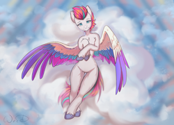 Size: 2840x2048 | Tagged: safe, artist:maybeweed, imported from derpibooru, zipp storm, pegasus, semi-anthro, cloud, eyes open, female, g5, high res, looking at you, mare, my little pony: a new generation, solo, wings