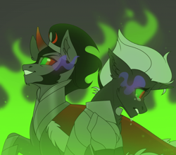 Size: 700x613 | Tagged: source needed, safe, artist:sinner_png, imported from derpibooru, king sombra, oc, oc:viceroy, pony, unicorn, fire, green fire, sombra eyes