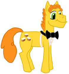 Size: 930x1000 | Tagged: safe, artist:ask-mr-cake, imported from derpibooru, carrot cake, earth pony, bowtie, looking down, male, simple background, solo, white background